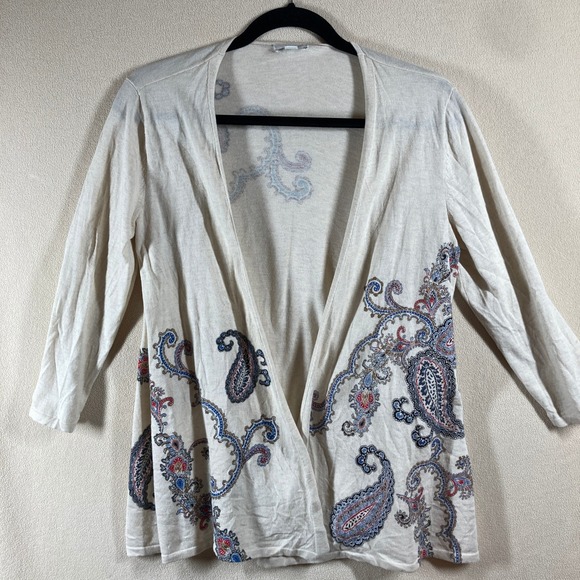 J. Jill Sweaters - J. Jill Paisley Open Cardigan SP Ivory 3/4 Sleeve Lightweight Casual Neutral